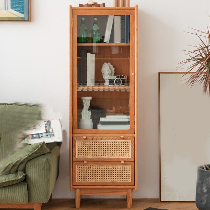 59" Tall Pine Wood Accent Cabinet Natural 1-Door Chest with 2-Drawer