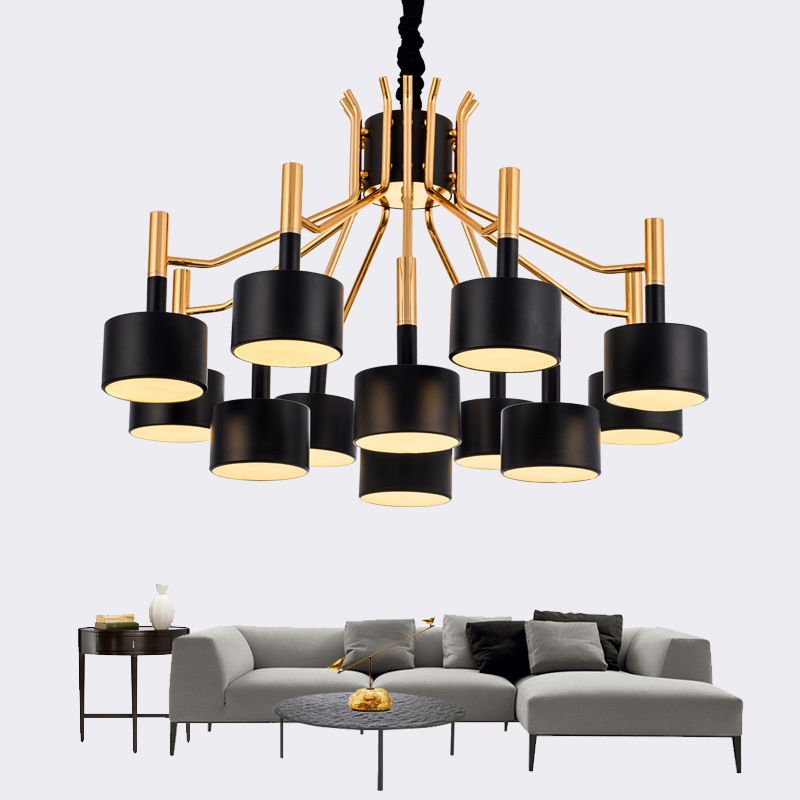Drum Shade Chandelier Light Post-modern Metal Living Room Suspended Lighting