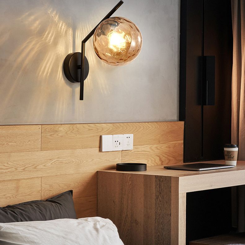 Modern Minimalist Style Spherical Wall Mount Light Fixture 1 Light Wall Lighting with Glass Shade