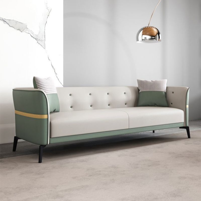 Faux Leather Tuxedo Arm Sofa Stain Resistant 3 Seater Sofa with Tufted Back