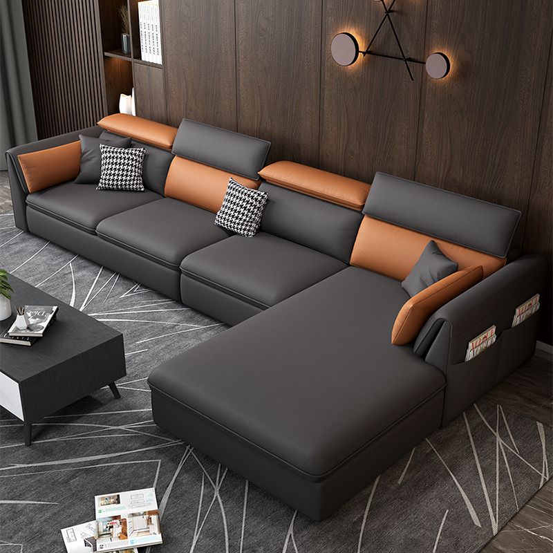 Modern Pillowed Back Cushions Sectional Grey Pillow Top Arm Chesterfield Sectional