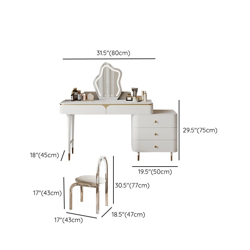 White Dressing Table Standing Vanity Set with Makeup Table and Stool