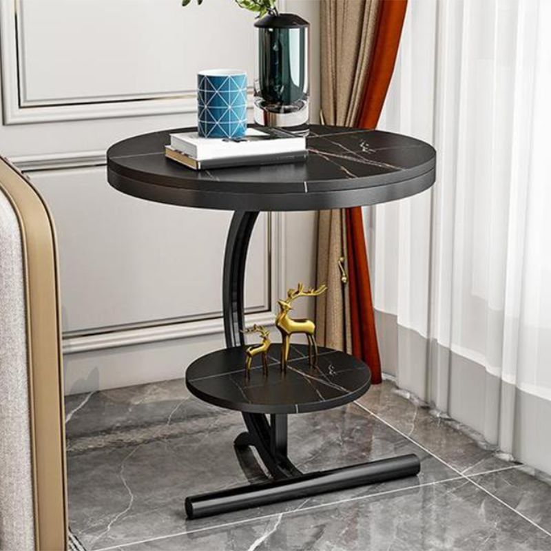Glam Round Stone Side End Table Abstract Double Tier Sofa Side End Table