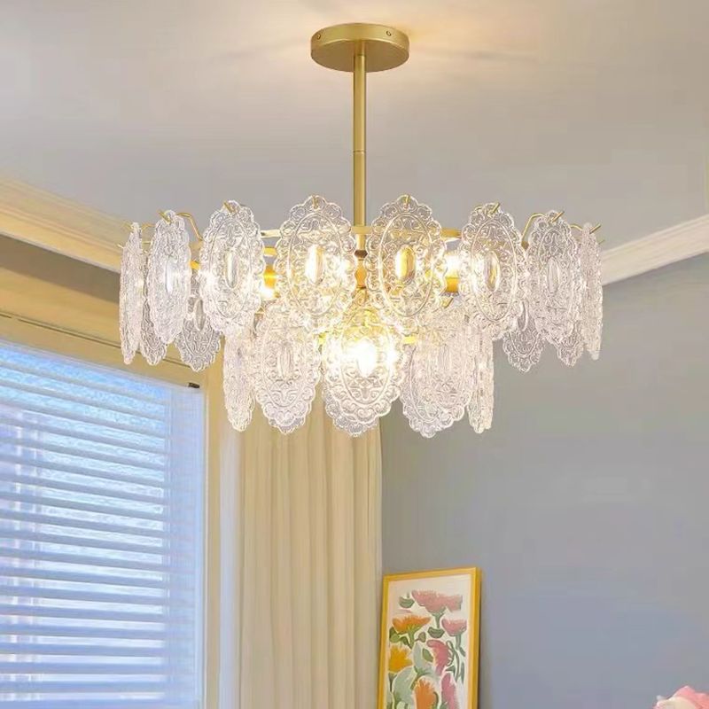 Metal Modern Ceiling Lamp Geometric Shape Island Light with Glass Shade for Living Room