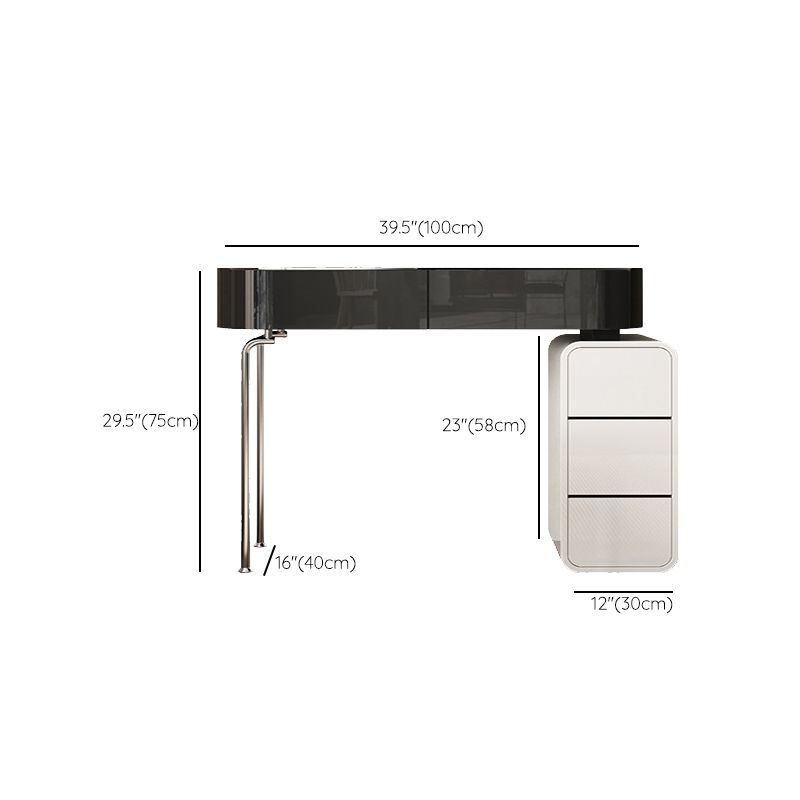 Modern Black Vanity Desk Glass Top Dressing Table with Lighted Mirror & Padded Stool