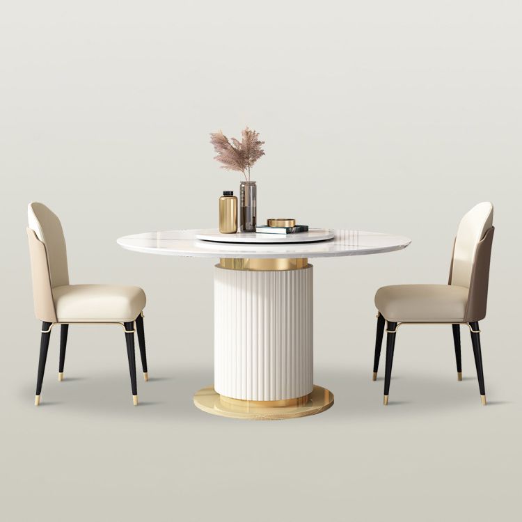 Glam 1/3/4/5/7/9 Pieces Round Dining Table Set with Sintered Stone Top Turntable Furniture