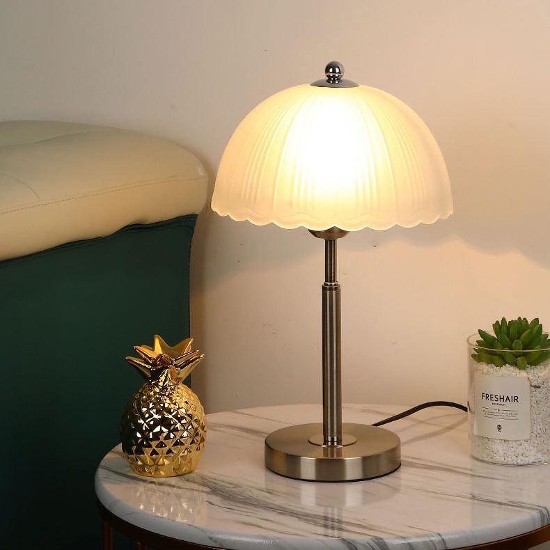 Frosted White Glass Scalloped Shade Night Lamp Modern 1-Head Table Light for Bedroom