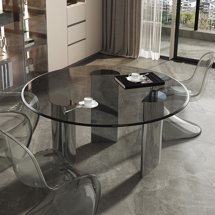 Contemporary Dining Table Round Tempered Glass Top Dinner Table for Home Kitchen Dinner