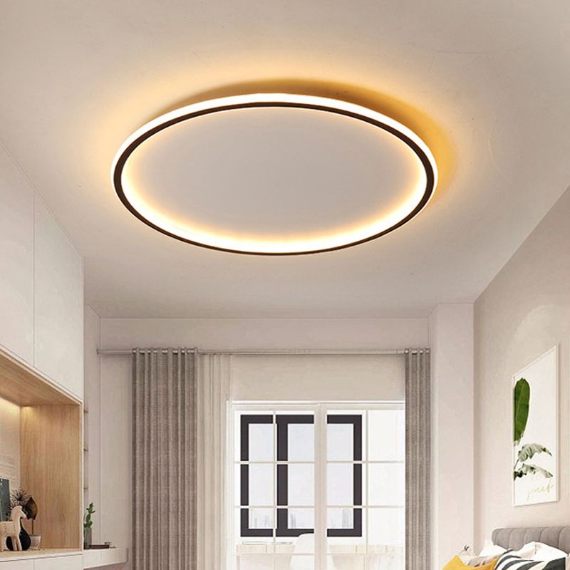Nordic Style Disc LED Ceiling Lighting 16"/19.5"/23.5" Wide Aluminum Black Flush Lamp in Warm/White Light/Remote Control Stepless Dimming