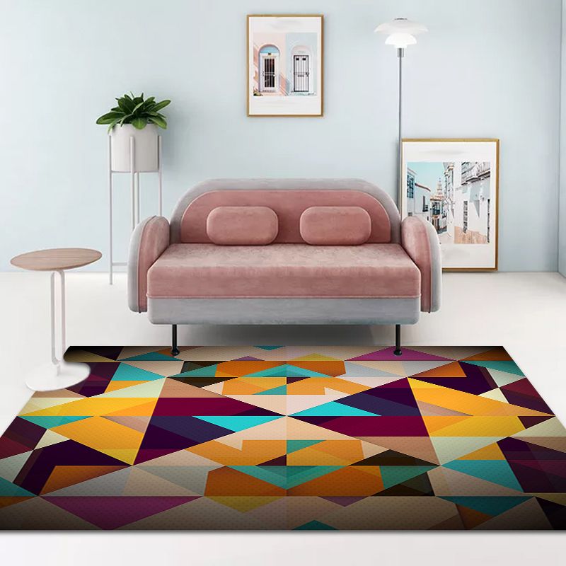 Modern Living Room Rug Colorful Geometric Diamond Print Rug Polyester Non-Slip Washable Area Rug