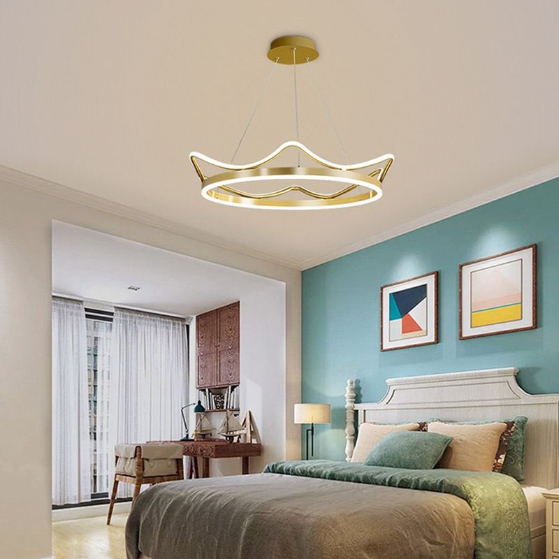 Ultra-modern Crown Chandelier Light Fixture Acrylic Hanging Lamp with Hanging Cord for Bedroom