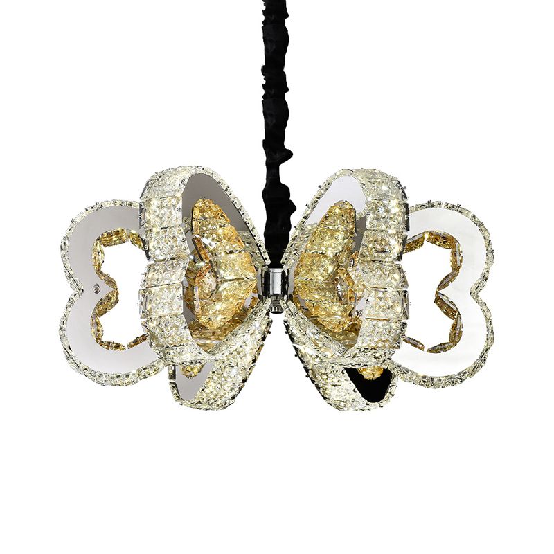 Loving Heart Kroonluchter Lamp Modernism Clear Crystal Dining Room Led naar beneden verlichting in roestvrijstalen, warm/wit licht