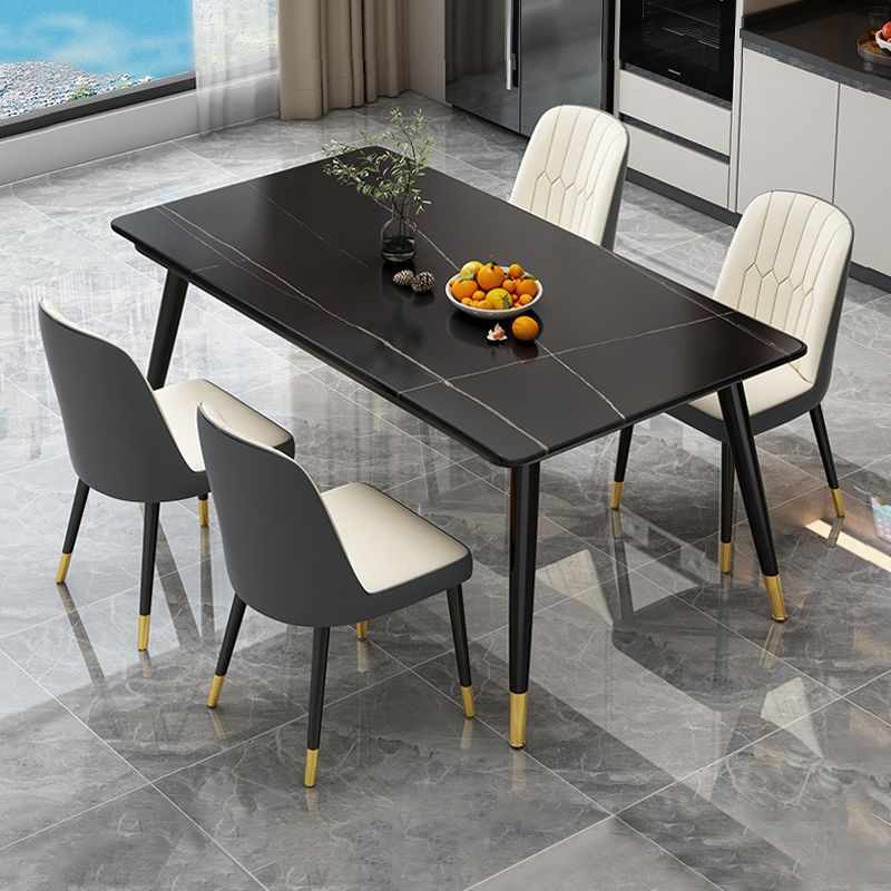 Industrial Style Home Sintered Stone Dining Table Rectangle Table with 4 Legs Carbon Steel Base