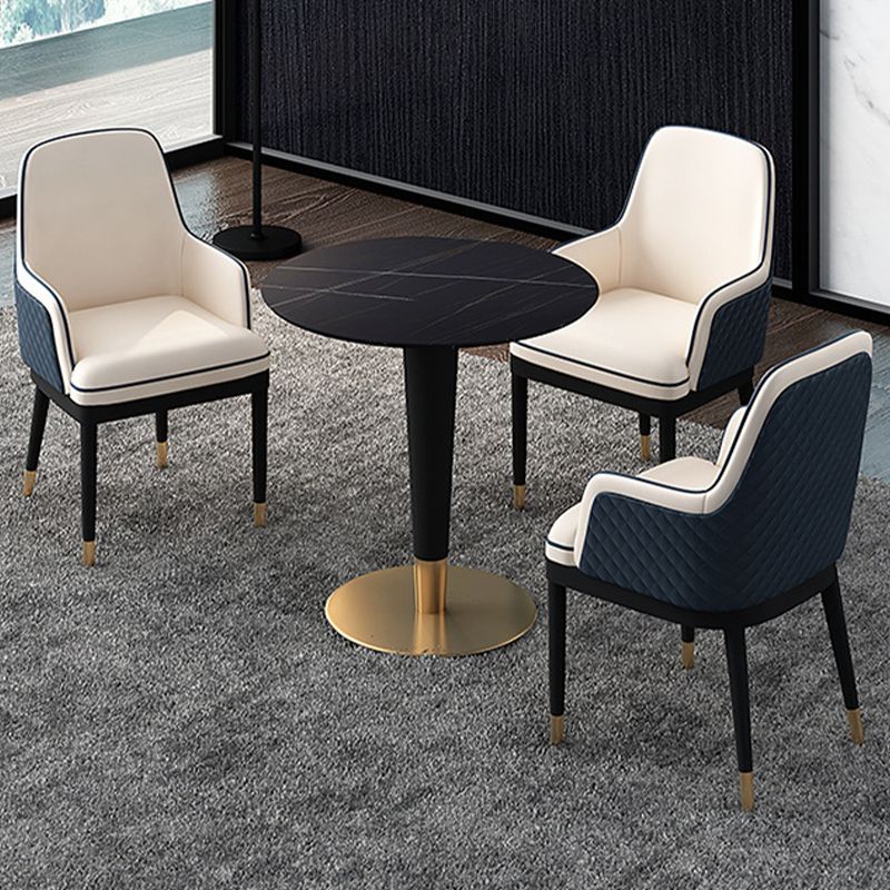 Black Stone Top Table with Pedestal Base Traditional Luxury Round Dining Table