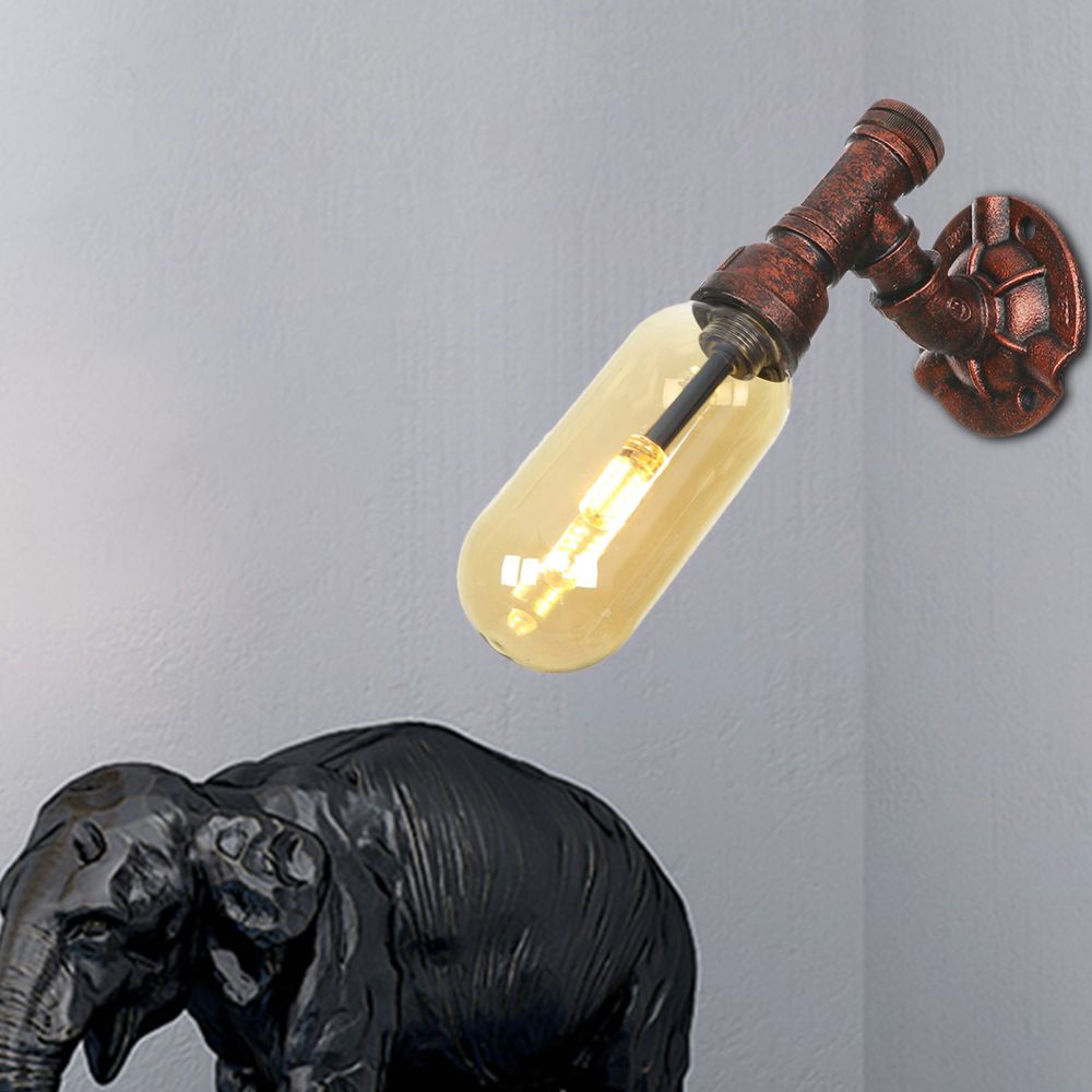 Weathered Copper 1 Bulb Sconce Lamp Vintage Amber Glass Capsule LED Wall Mount Light Fixture