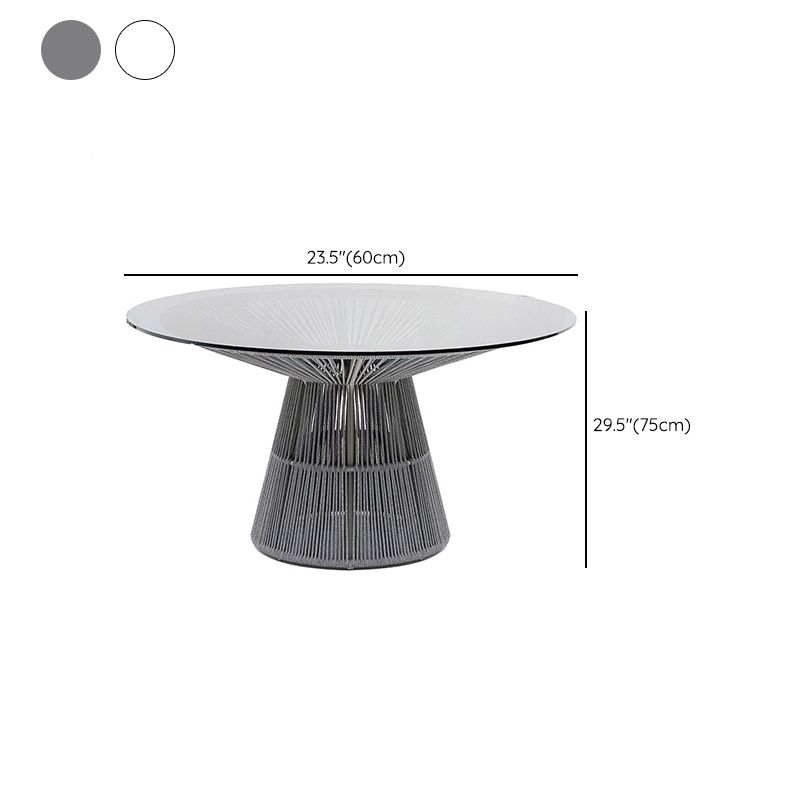 Industrial Glass Dining Table Round Outdoor Table with Pedestal Base