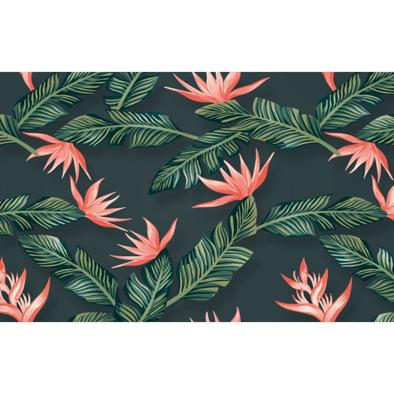 Tropical Flowers and Leaves Mural for Girls Bedroom Personalised Wall Decor in Green