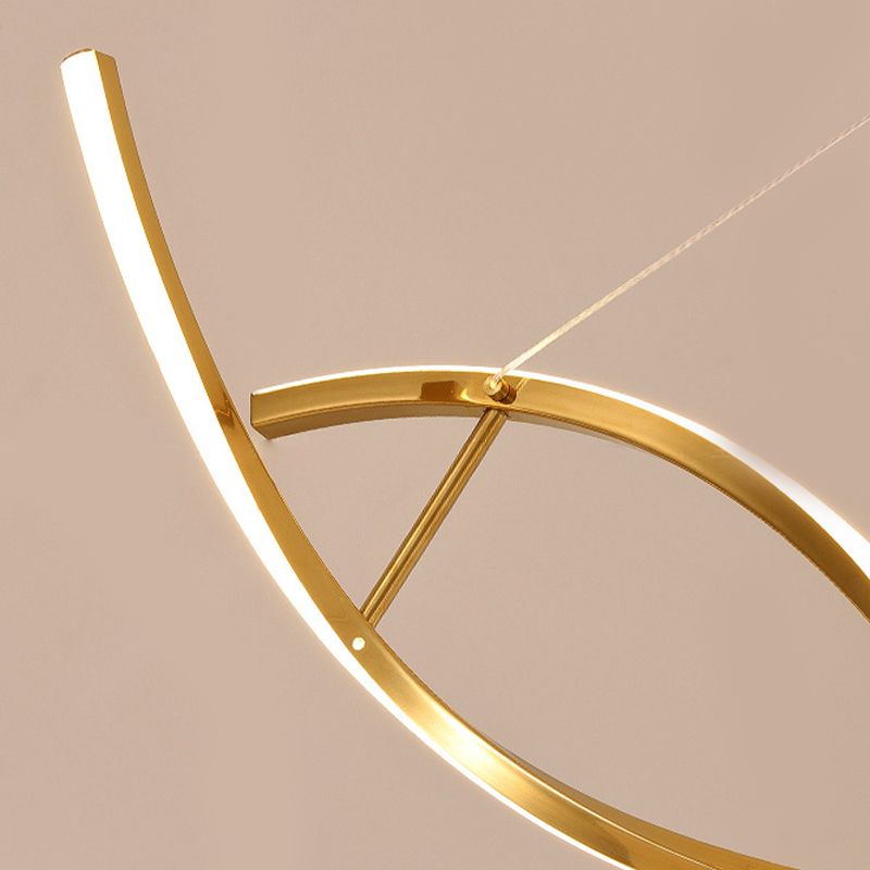 2 Lights Geometric Chandelier Light Contemporary Metal Pendant Lighting in Gold