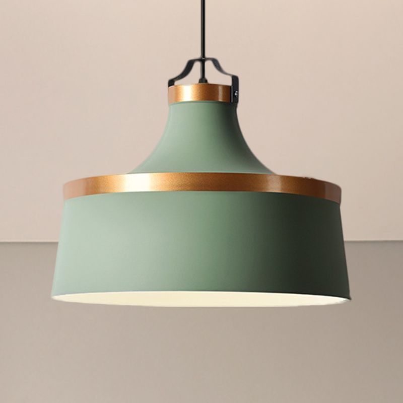 1 Light Drum Pendant Light Nordic Style Black/Blue/Green Metallic Ceiling Light Fixture for Coffee Shop