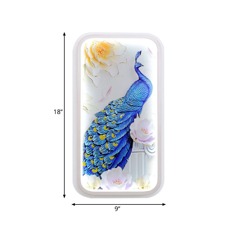 Rectangle oriental acrylique peacock mural luminaire LED de montage mural en blanc