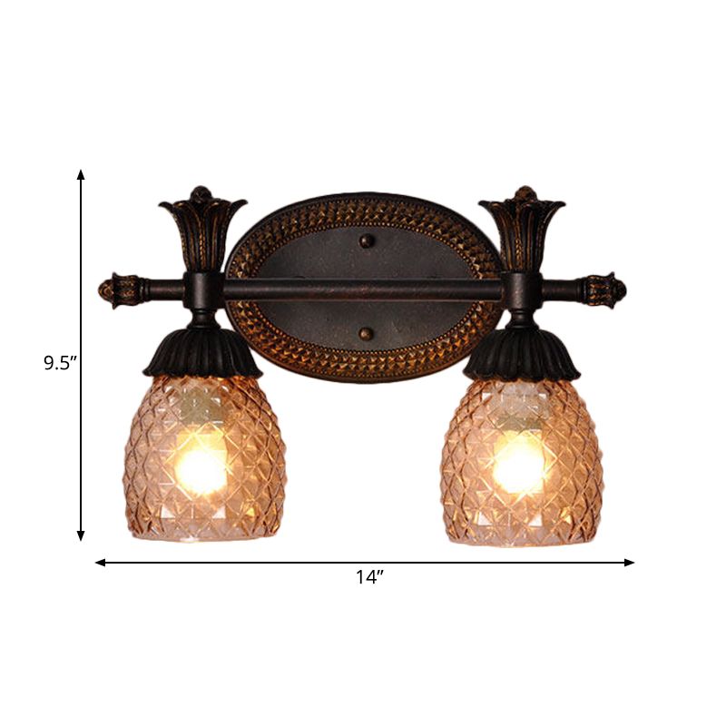 Clear Prismatic Glass Dome Vanity Light Traditional 2/3-Light Bathroom Metal Wall Mount Lighting in Black