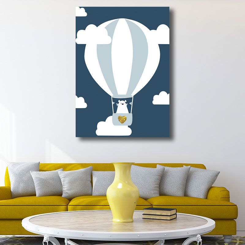 Cute Bear Wrapped Canvas Cartoon Decorative for Children Bedroom Wall Art Decor in Blue