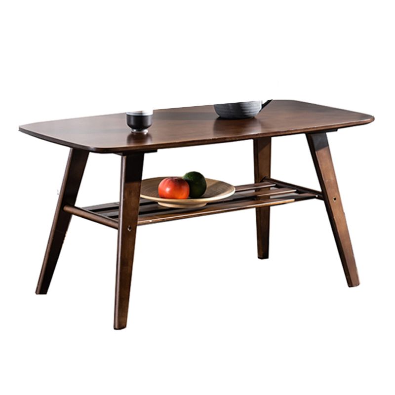 Scandinavian Rectangle Wood Coffee Table 4 Legs Cocktail Table with Shelf