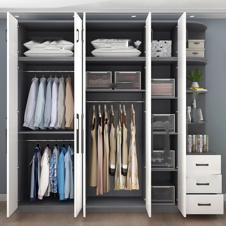 Modern Wood Frame Wardrobe Armoire Freestanding Wardrobe with Shelves