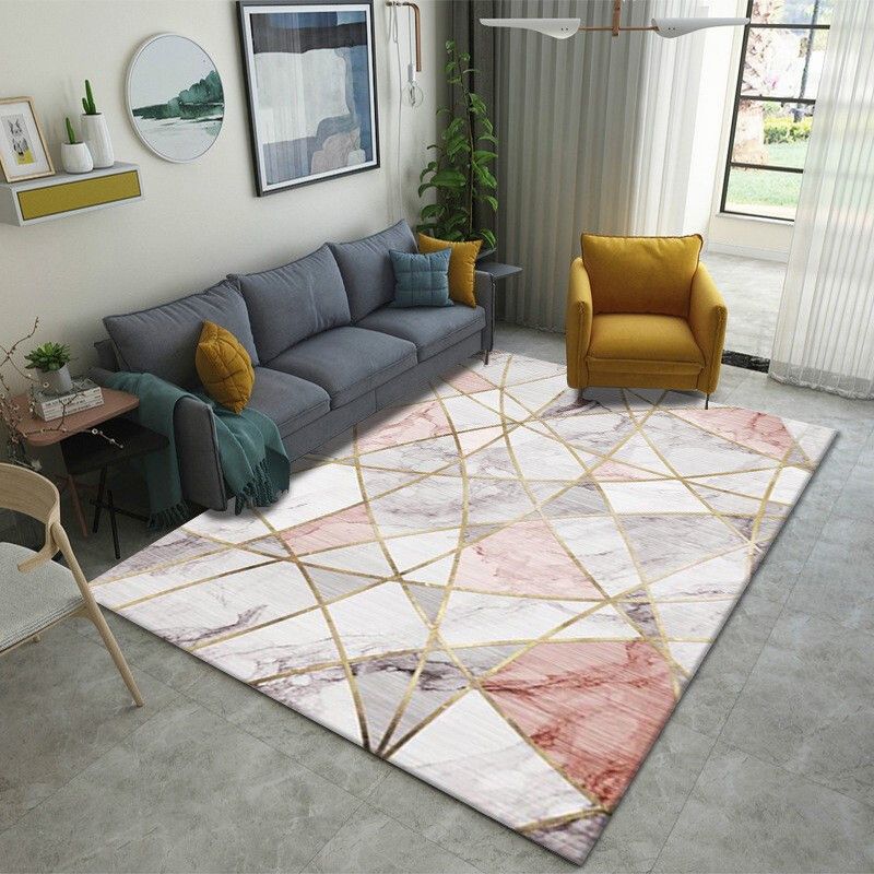 Mehrfarbiger nordischer Innenteppich, Synthetik, Farbblock, abstrakter geometrischer Teppich, rutschfest, waschbar, haustierfreundlicher Teppich für Zuhause