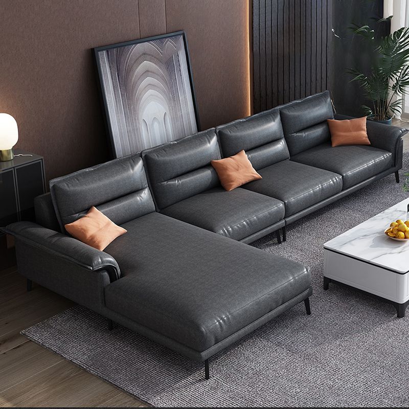 Contemporary Black 4-seat Sectional Loose Back Sectional Sofa