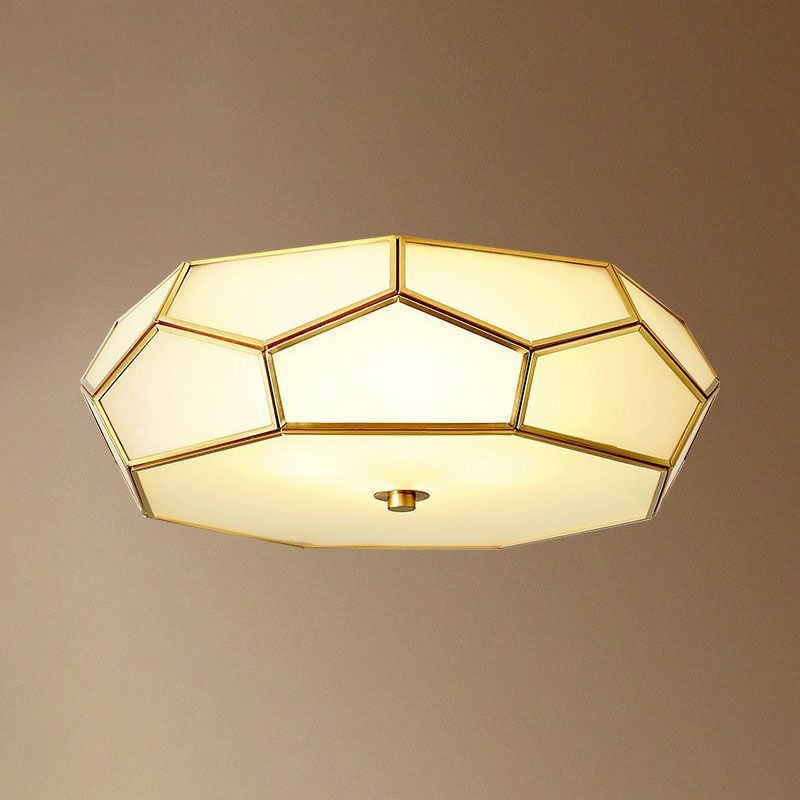 Brass Football Design Ceiling Light Minimalist White Glass Brass Finish Flush Light Fixture