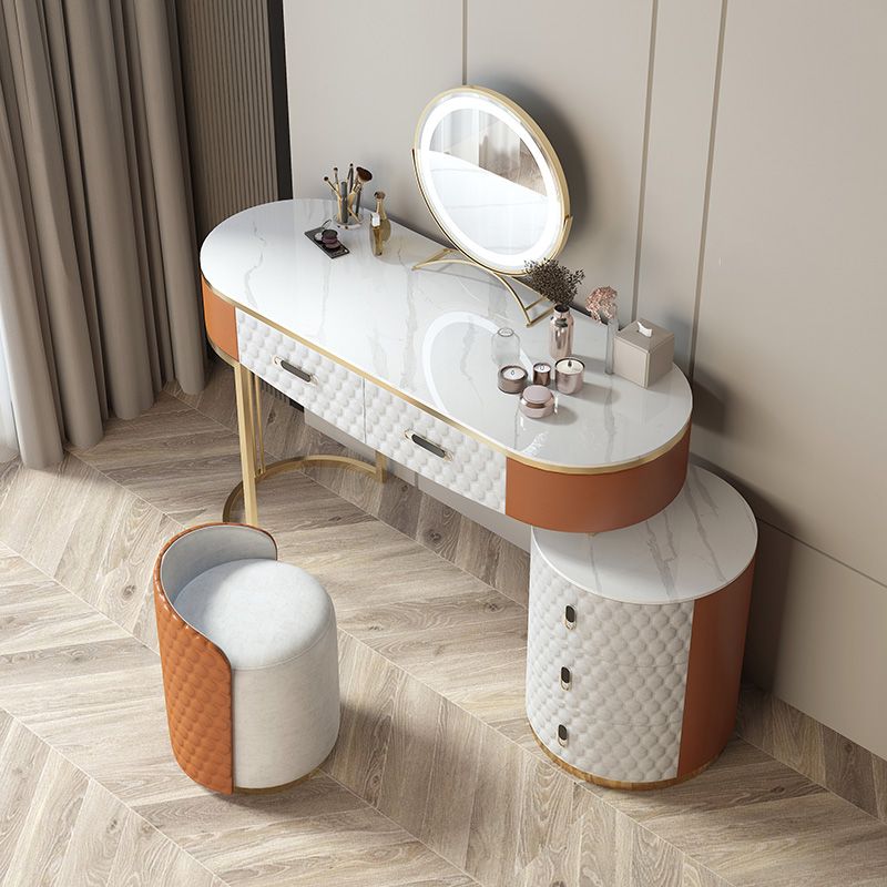 5 Drawers 29.52" High Vanity Set with Stool Faux Leather Dresser