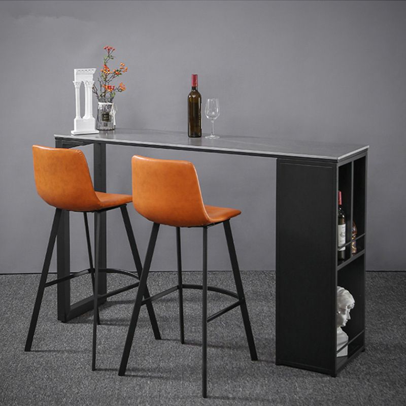 Rectangle Sintered Stone Bar Table Metal Base Dining Table with Storage Shelves
