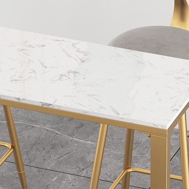 White Glam Style Bar Table in Iron and Faux Marble Milk Tea Shop Bar Table