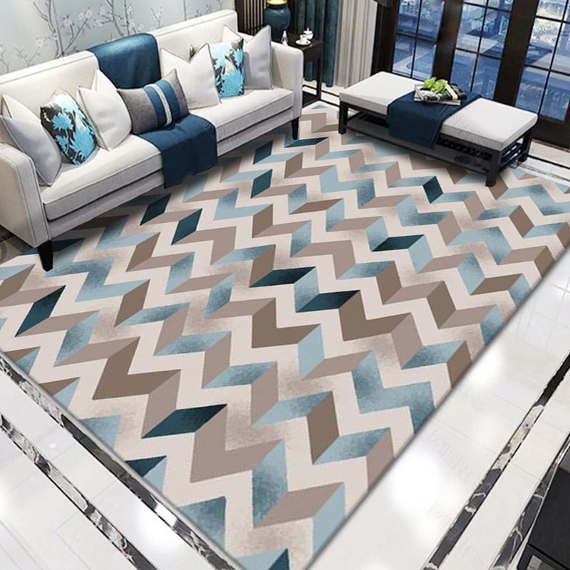 Contemporary Living Room Rug Multicolor Geo Printed Area Rug Polyster Pet Friendly Easy Care Carpet