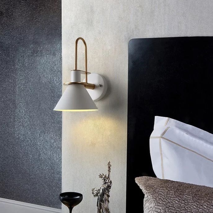 12" H Nordic Macaroon Style Metal Wall Sconce Single Bulb Cone Shade Wall Lamp for Bedroom