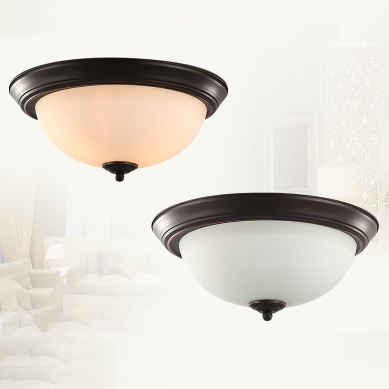 13" Wide Bowl Flush Mount Classic Glass and Bronze Flush Ceiling Light for Bedroom