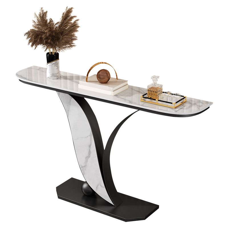 Contemporary Half Moon Console Table with Black Iron Base for Hall