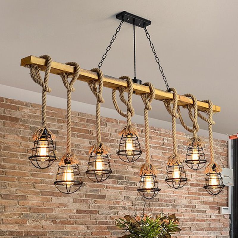 Cage Pendant Lamp Modern Multi-Head Island Lighting Fixtures with Metal Shade without Plants