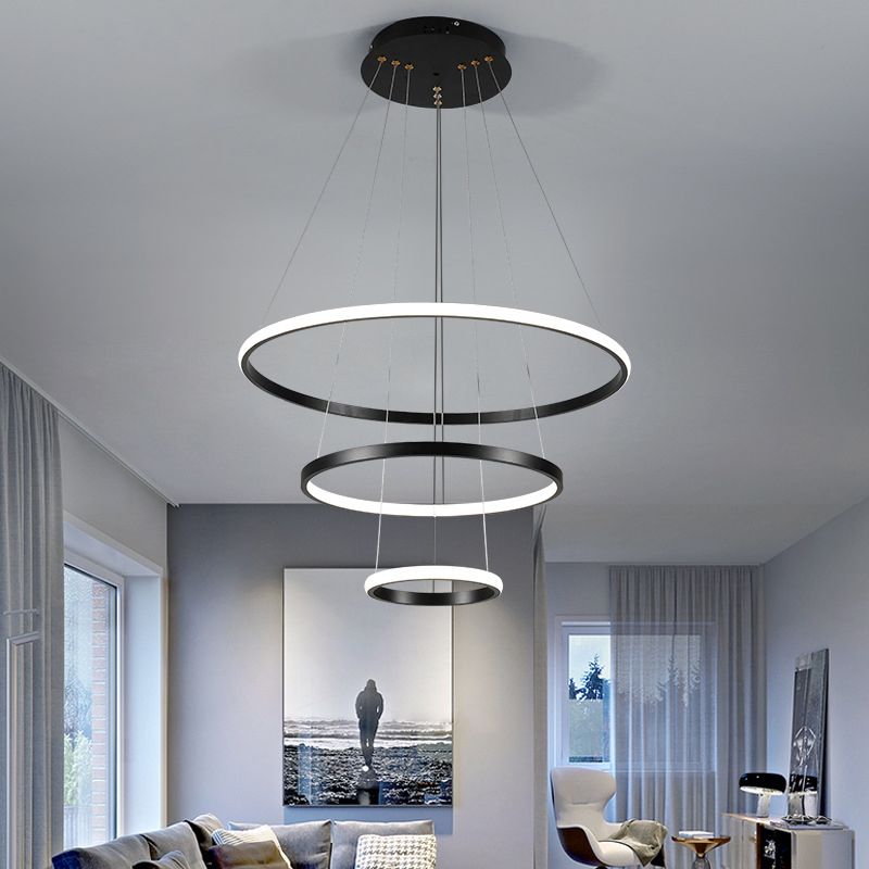 Orbicular Chandelier Lighting Fixtures Modern Black Hanging Chandelier with Silica Gel Shade