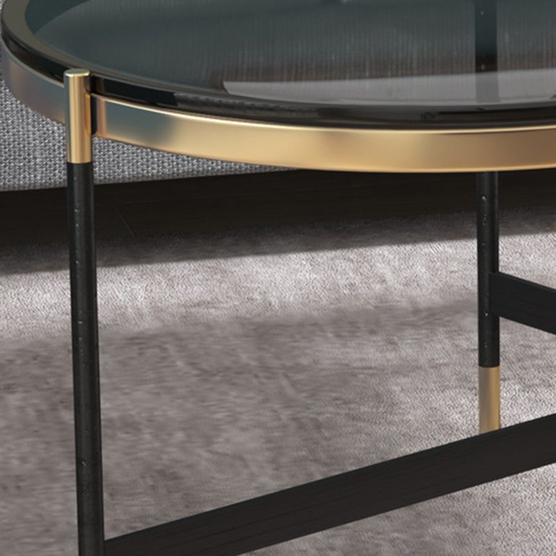 17.7" Tall Modern Metal Cross Leg Base Glass Oval Coffee Table with Shelf