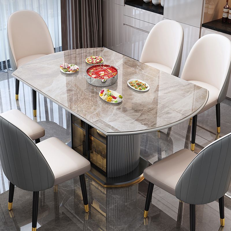 Glossy Gray Dining Set with White Chairs 1/5/7 Pieces Stone Top Dinette Set for Kitchen