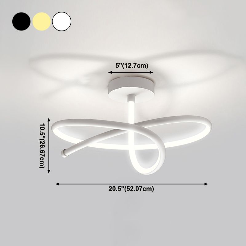 Line Shape LED Ceiling Lamp Modern Aluminium 1 Light Flush Mount for Living Room