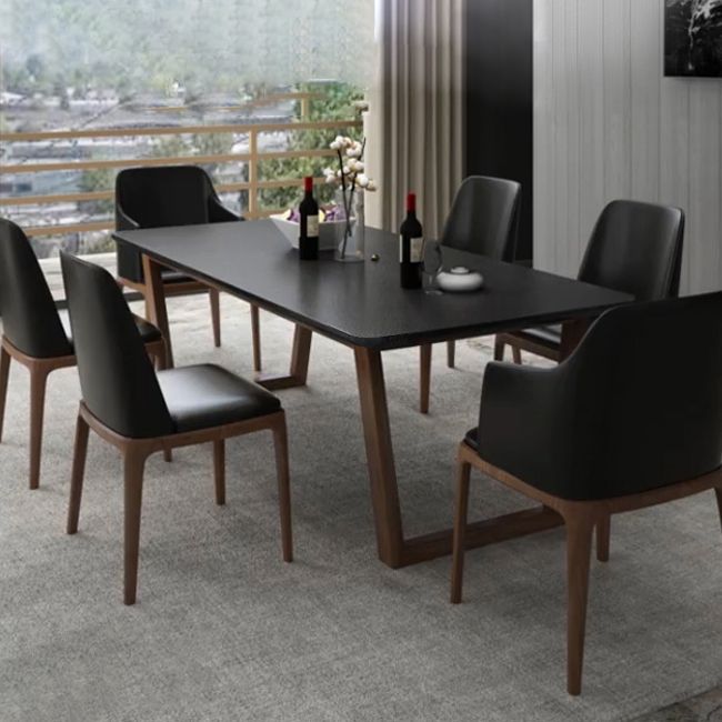 Modern Rectangle Dining Table for Home Black Stone Top Dinette Table