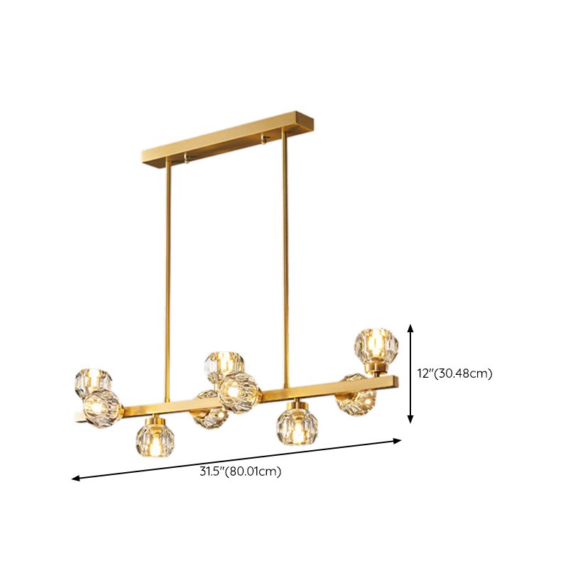 Solid Brass and Crystal Ceiling Pendant Fixture Multi - Head Kitchen Island Light in Gold