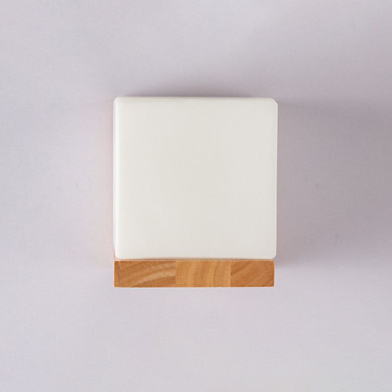 Square Wall Lighting Fixtures Modern Style Wood 1 Light Wall Lighting