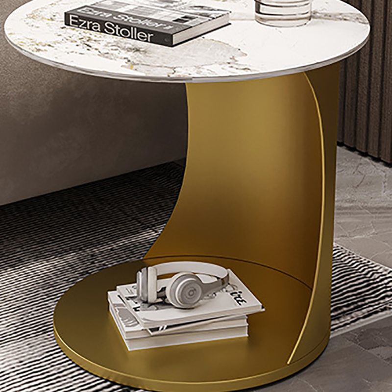 Contemporary Round Double Tier End Table Slate Top Side End Table