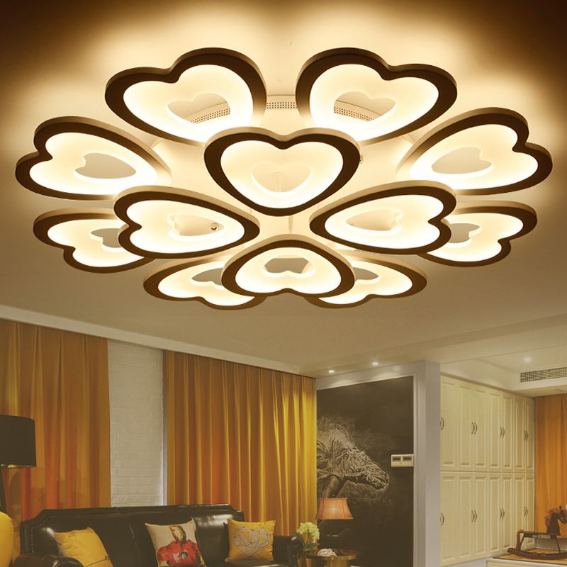 Heart Semi Flush Mount Light Fixture Simplicity Acrylic Ceiling Mount Chandelier for Bedroom
