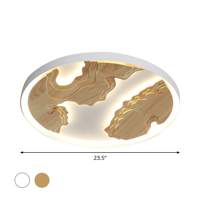 Circle Great Room Flush Mount Metal 16"/19.5"/23.5" W LED Modernism Ceiling Light Fixture with Wood Massif Design in White/Gold