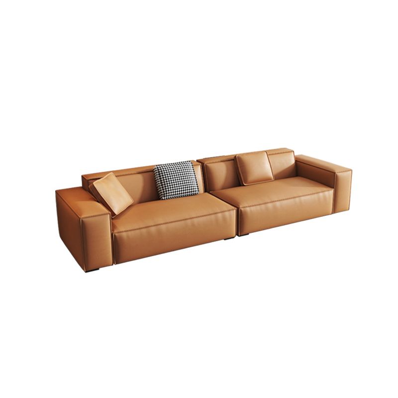 Contemporary Square Arm Sectional Orange Faux Leather Sectional